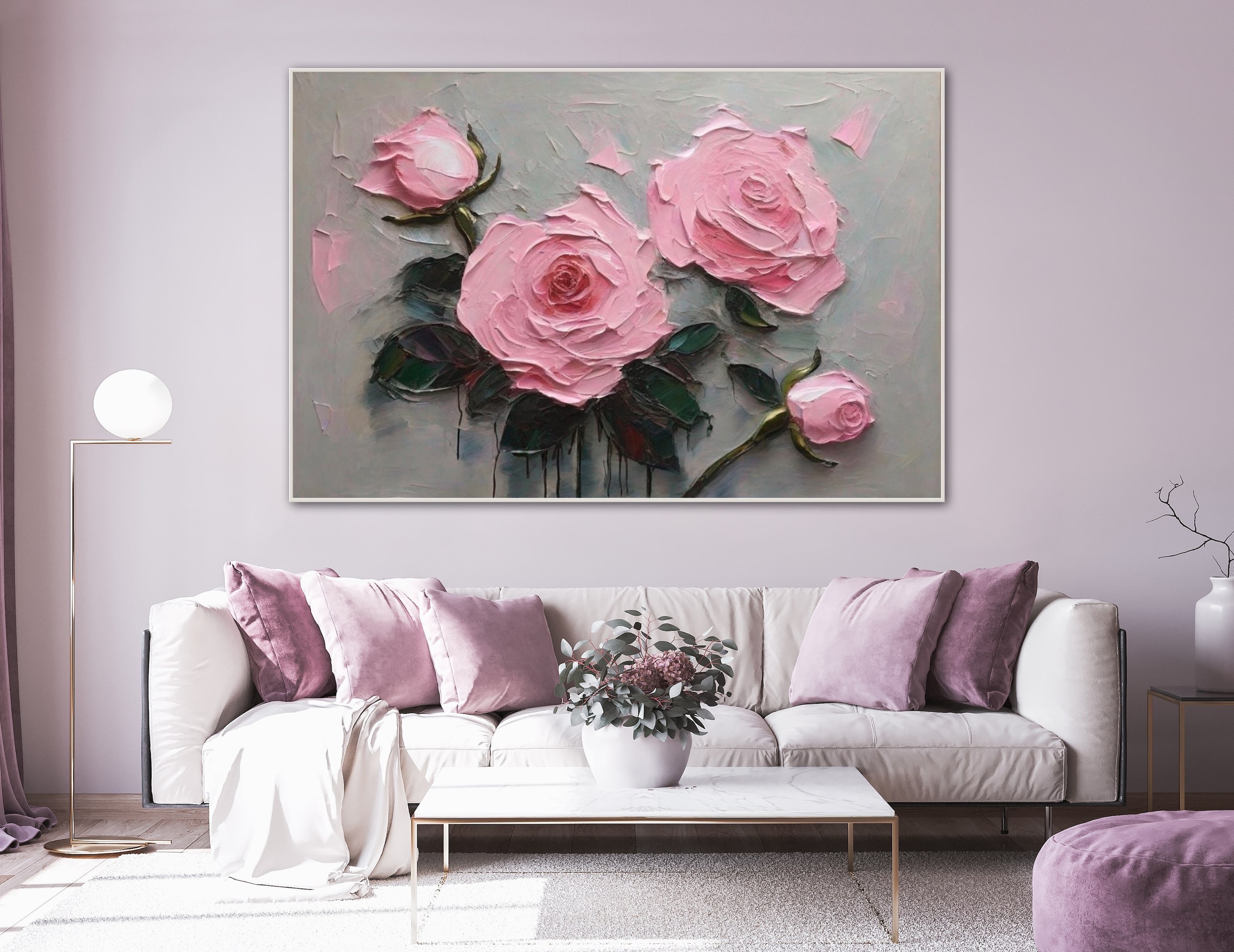 Pink Roses Flowers Wall Art Personalized Gift,3d Floral Modern Living ...
