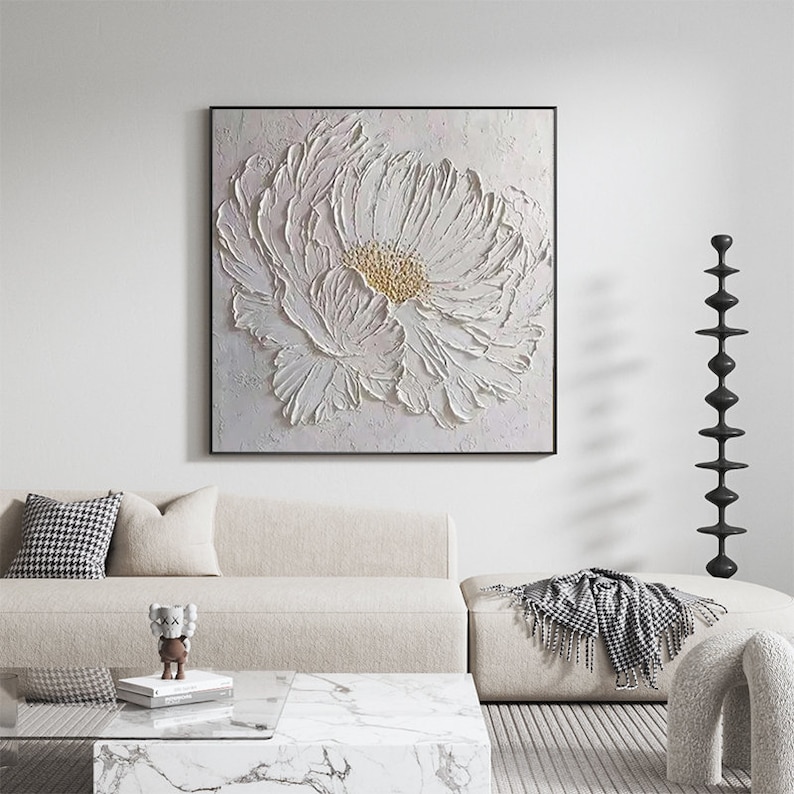 White Flower Acrylic Contemporary Painting Original Abstract - Etsy ...