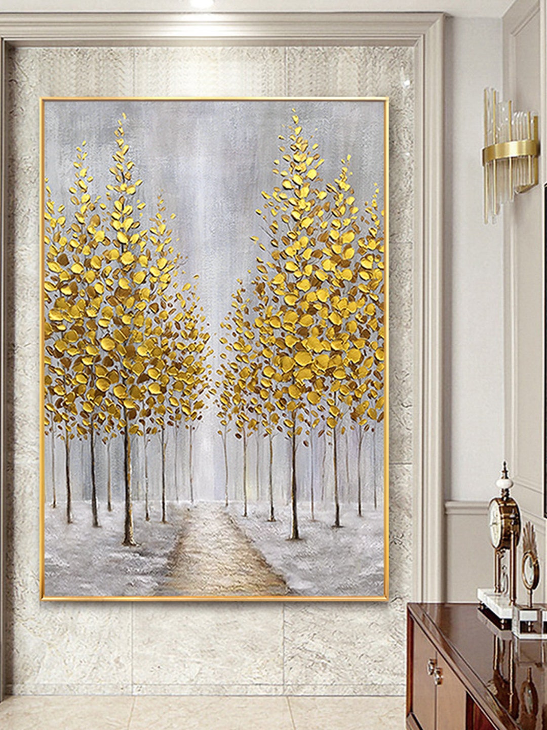 Golden Trees in Forest Wall Art Original Abstract Extra Large Knife ...