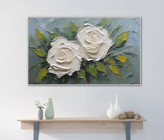 2本の白いバラの花の壁アート、パーソナライズされたギフト 2本の白いバラの花の壁アート、パーソナライズされたギフト