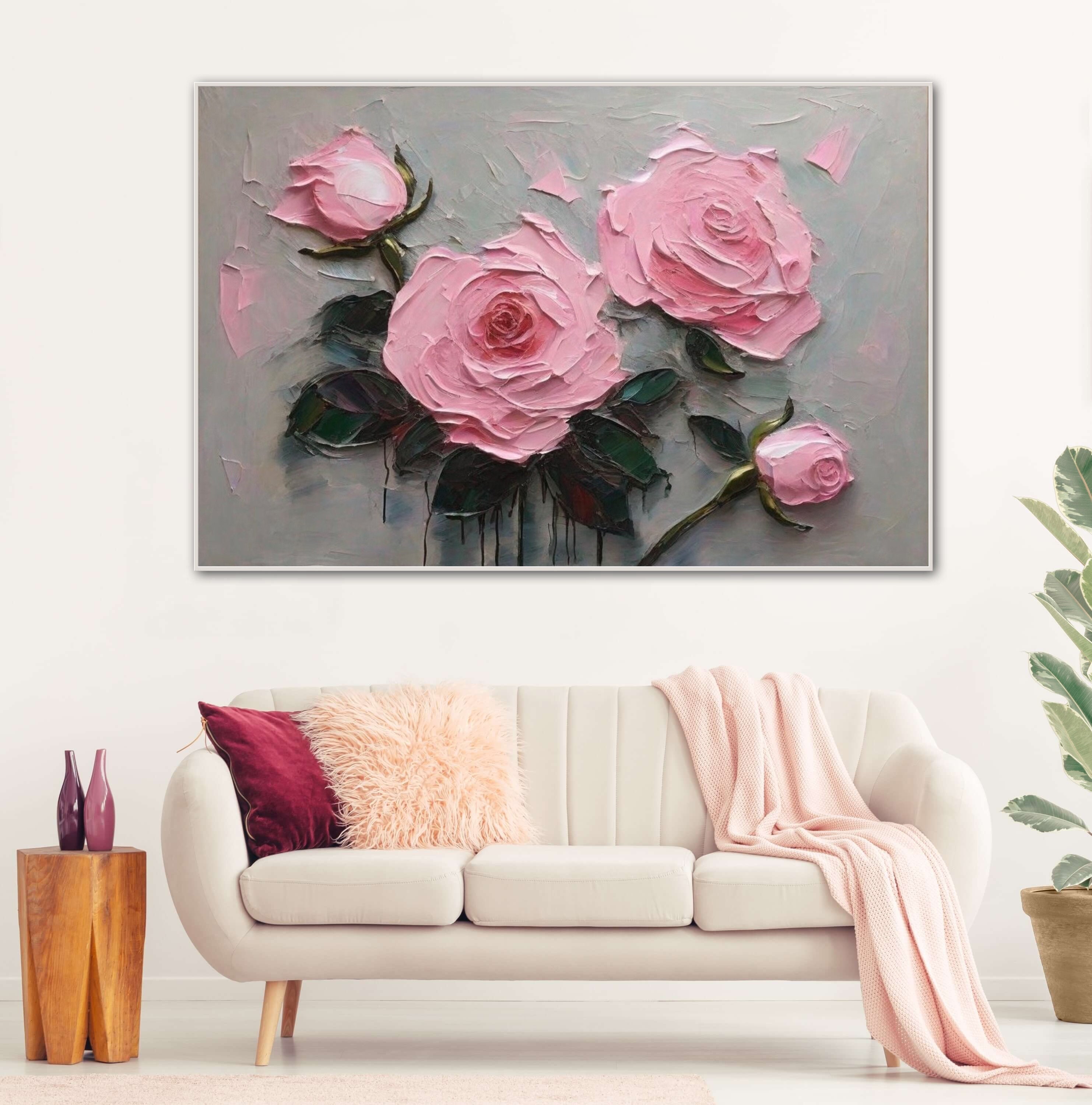Pink Roses Flowers Wall Art Personalized Gift,3d Floral Modern Living ...