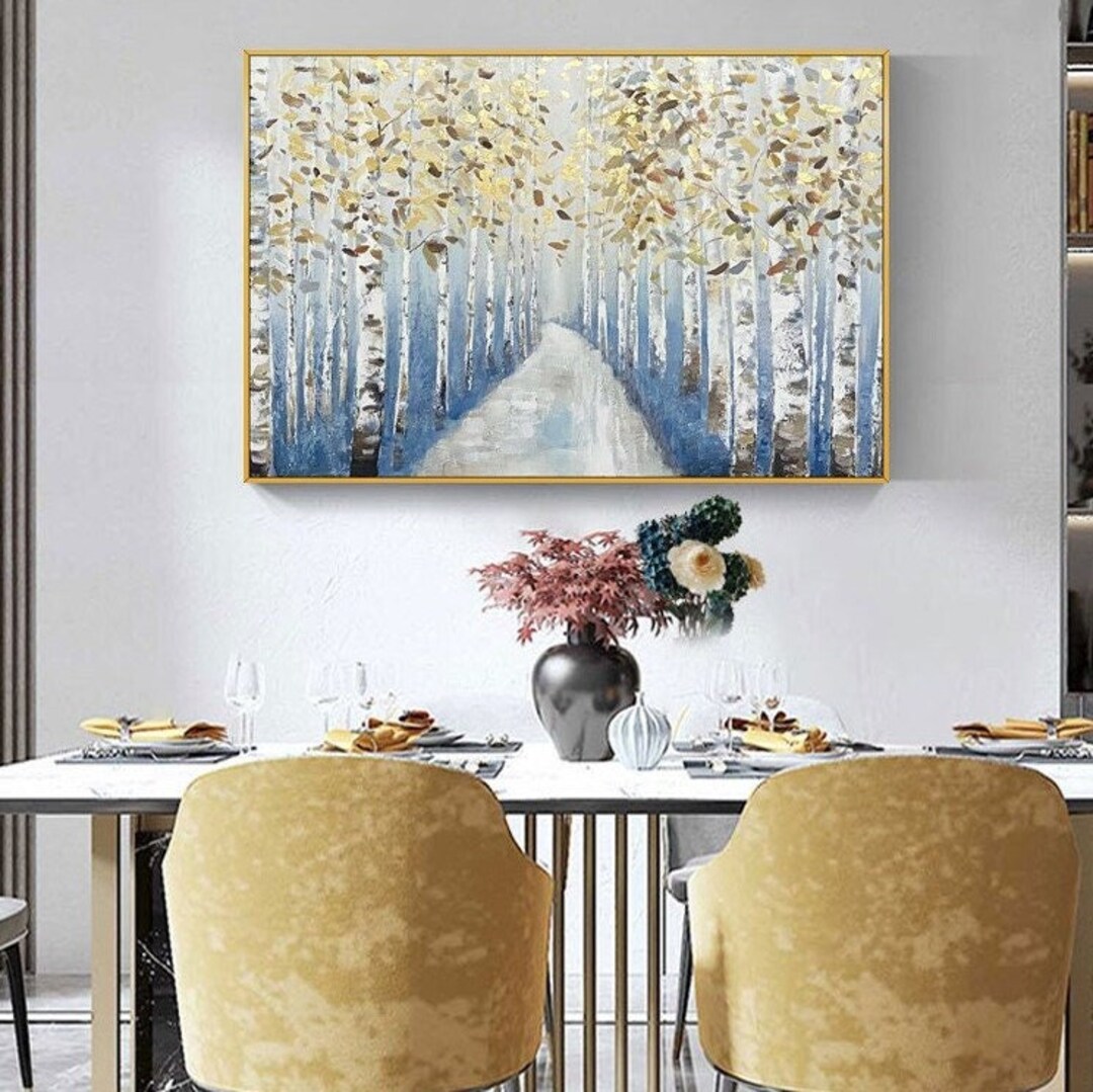 Tall Trees With Yellow Leaves Wall Art Original Abstract Extra Large