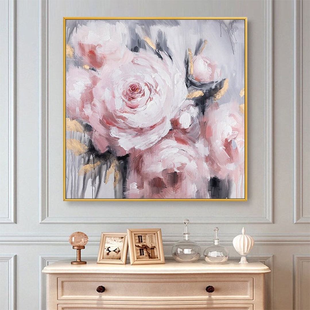 D Light Pink Flowers Wall Art Original Abstract Extra Large Knife ...