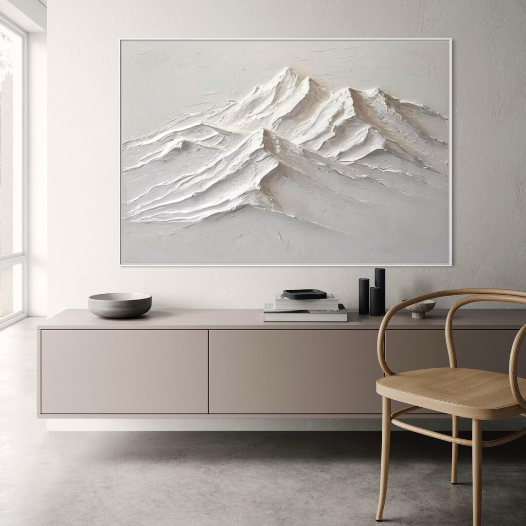 D 3D Textured Mountain Canvas Painting, White Abstract Wall Art - Etsy