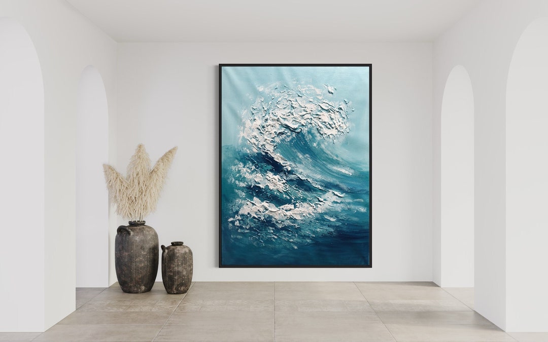 Big Waves Wall Art Original Blue Ocean Vertical Abstract Extra Large ...