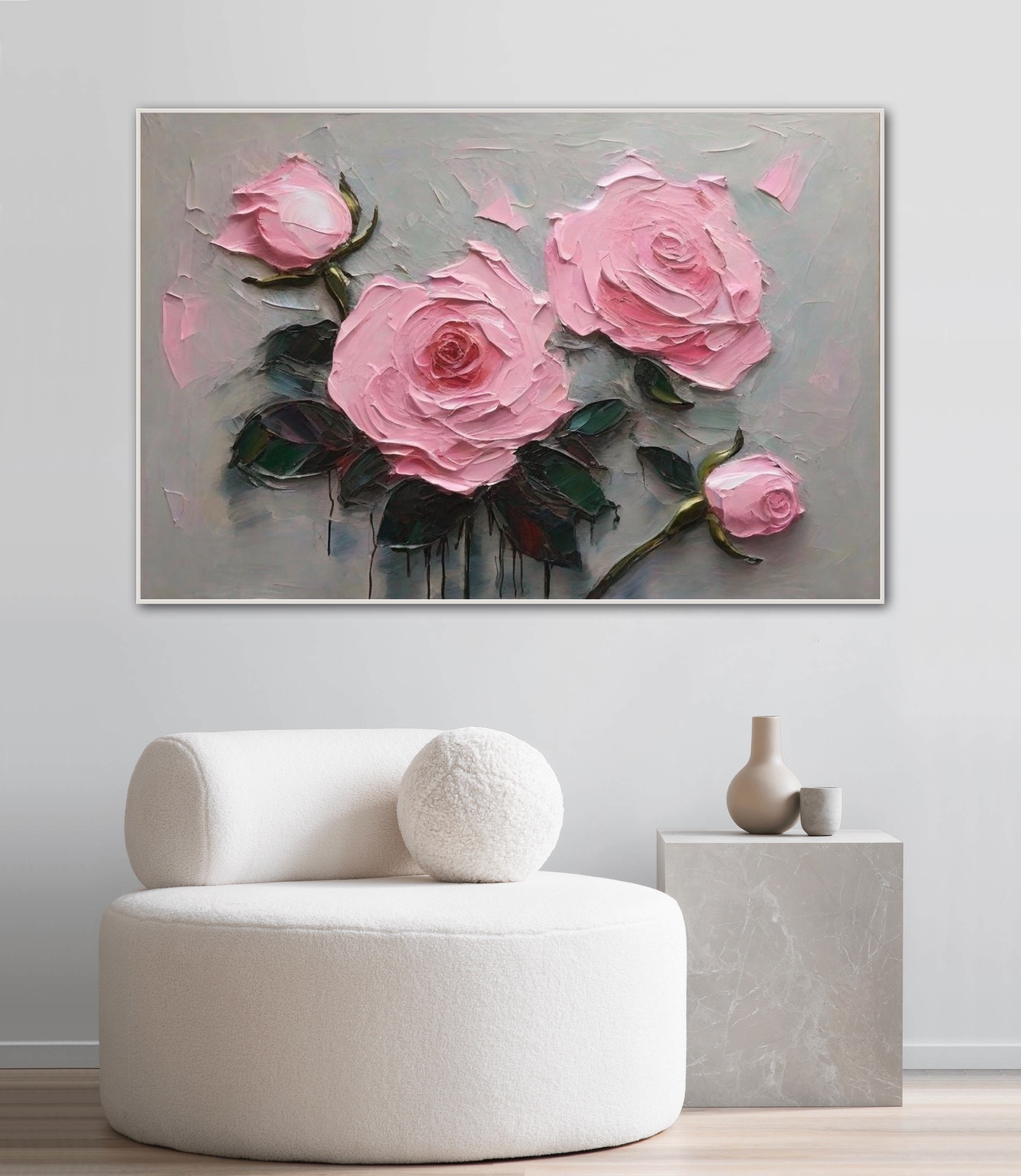 Pink Roses Flowers Wall Art Personalized Gift,3d Floral Modern Living ...