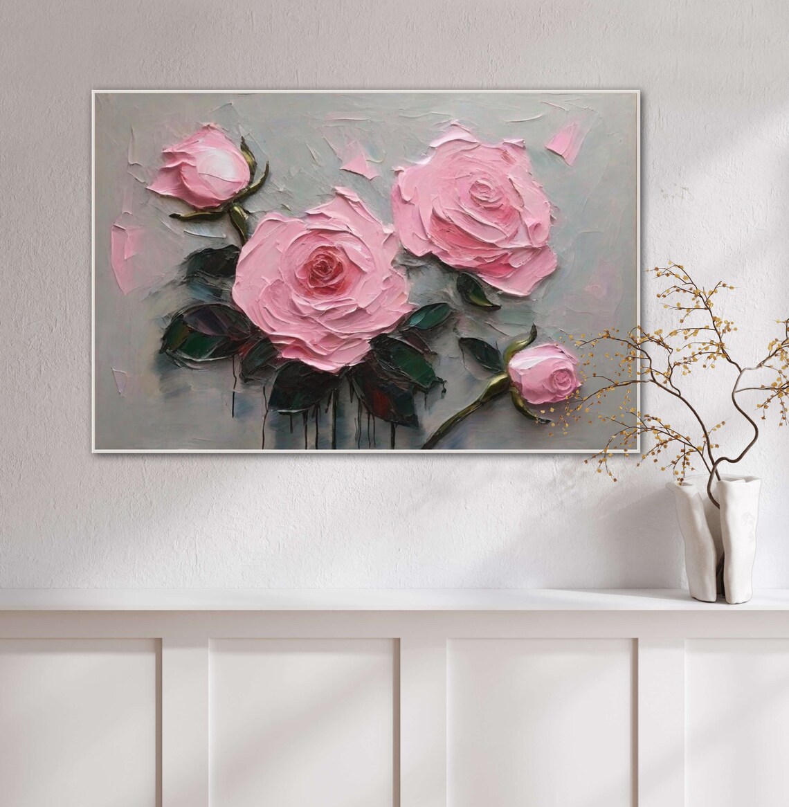 Pink Roses Flowers Wall Art Personalized Gift,3d Floral Modern Living ...