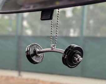 Barbell weight vehicle charm for gym person gift idea for weight lifter car decoration for fit people truck accessory for sexy friend