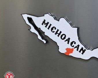 Michoacán Mexico map fridge magnet, Michoacán refrigerator magnet, Mexico emblem magnet, 3D printed, Michoacán territory souvenir