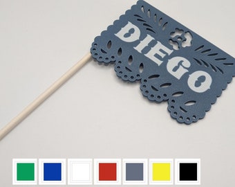 Customized birthday cake topper Mexican papel picado flag 3D printed, name papel picado for cakes and cupcakes, Mexican cake decoration