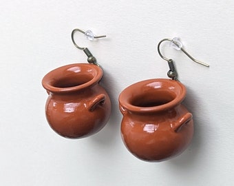 Lightweight plastic Mexican clay crock pot wire hook earrings 3D printed, earrings for Mexican girls and women, traditional Mexican earrings