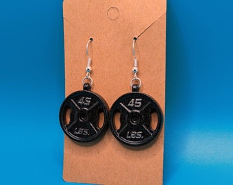 Lightweight plastic weight plates wire hook earrings 3D printed, gym earrings, gym rat earrings, gym girl earrings, healthy girl earrings