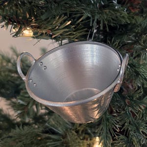 Stainless-steel style olla de carnitas/chicharrones Christmas ornament. Mexican traditional design, unique handcrafted mini pot decor