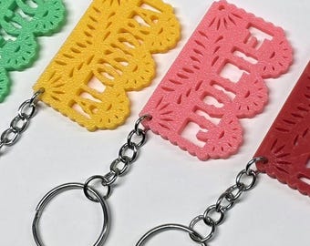 Mexican personalized name papel picado key chain gift for Hispanic person present ideas for Spanish talking people souvenir keychain keyring