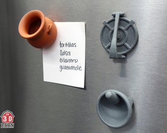 Crock Pot Tortilla Press Molcajete Fridge magnets for Mexican people refrigerator decor Hispanic themed kitchen present for Latin friends