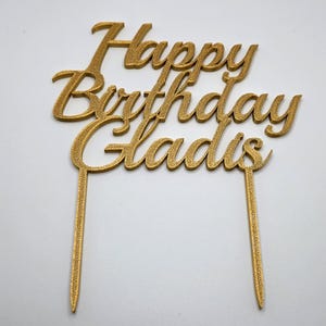 Personalized golden happy birthday name cake topper, customized name cake topper, name cake topper, happy birthday name cake topper