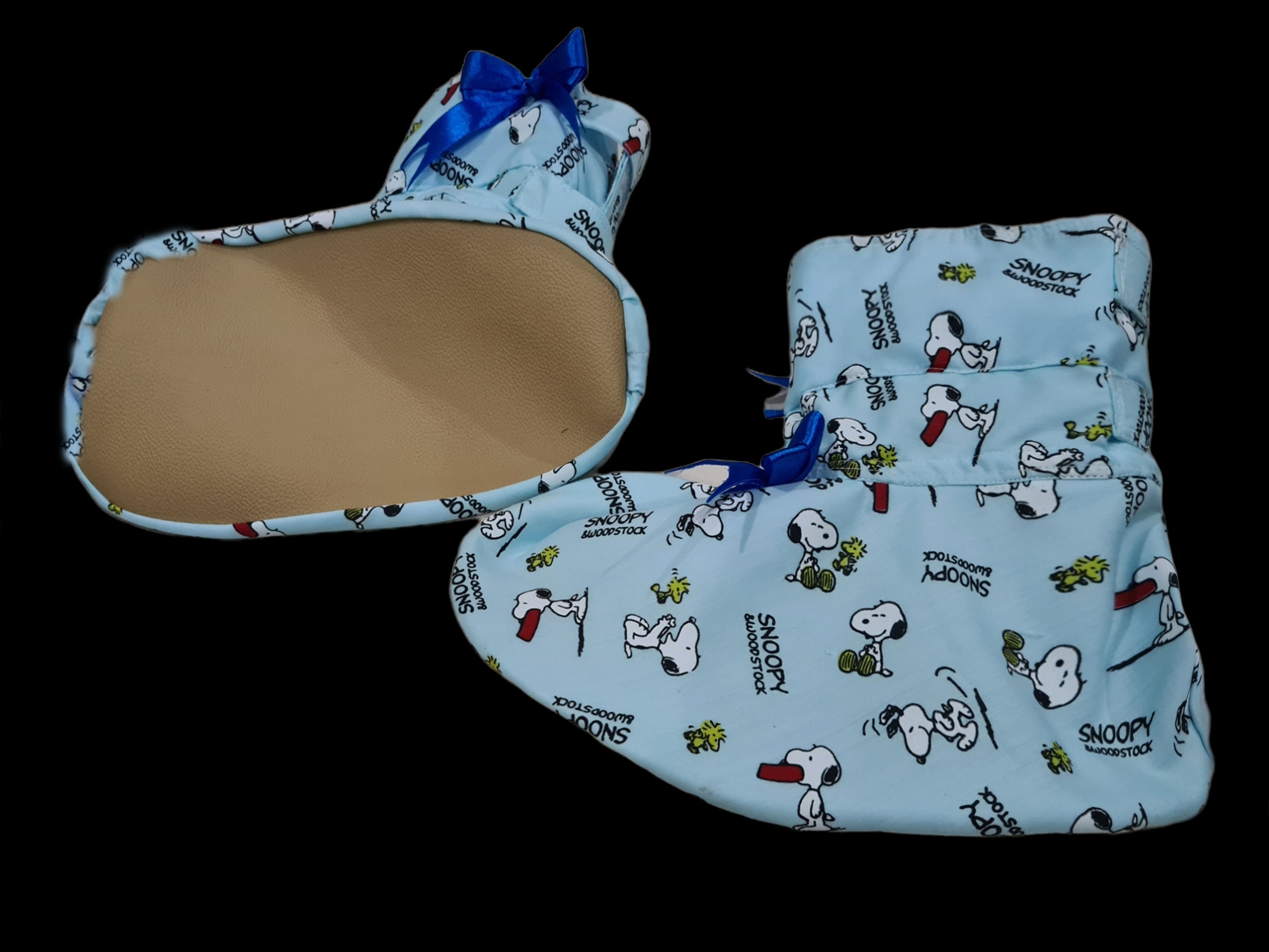 Pair. Abdl Booties, Adult Baby BOOTIES, BLUE, Cartoon Cotton, White