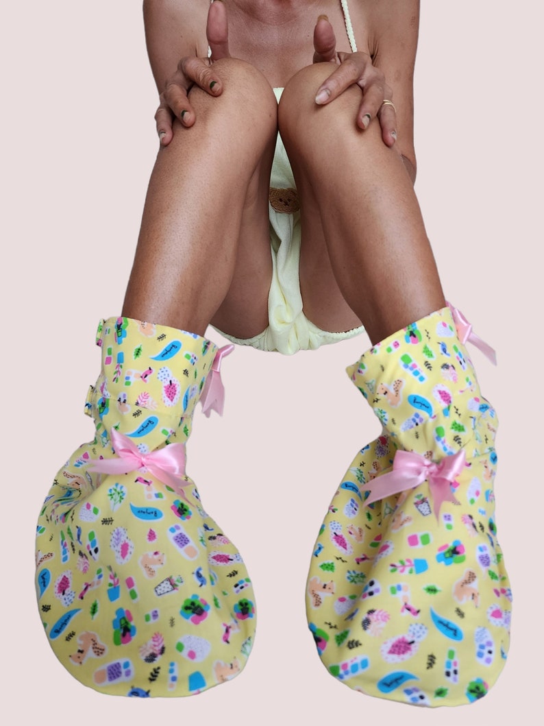 Pair. Abdl Booties Adult Baby BOOTIES YELLOW With Pink Bows Etsy