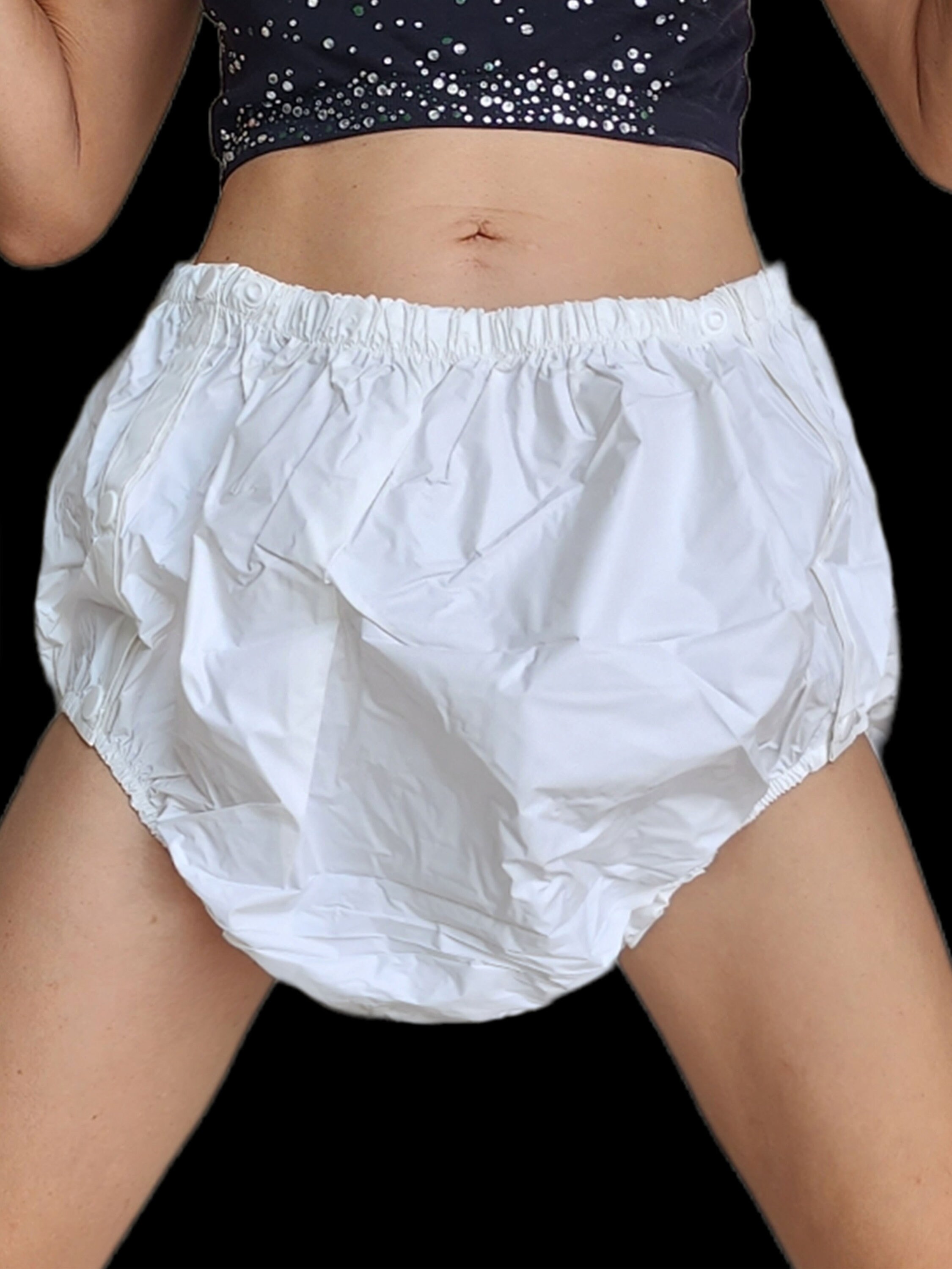 Adult Baby White PLASTIC PANTS Plastic Side Snaps Left Right Soft Adult Baby White PLASTIC PANTS Plastic Side Snaps Left Right Soft