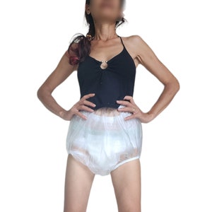 Adult baby Milky translucent PLASTIC PANTS. Quality & robust. Baby soft sissy. Abdl pvc pants. Large leg. Wide crotch. Soft. Waterproof. image 3