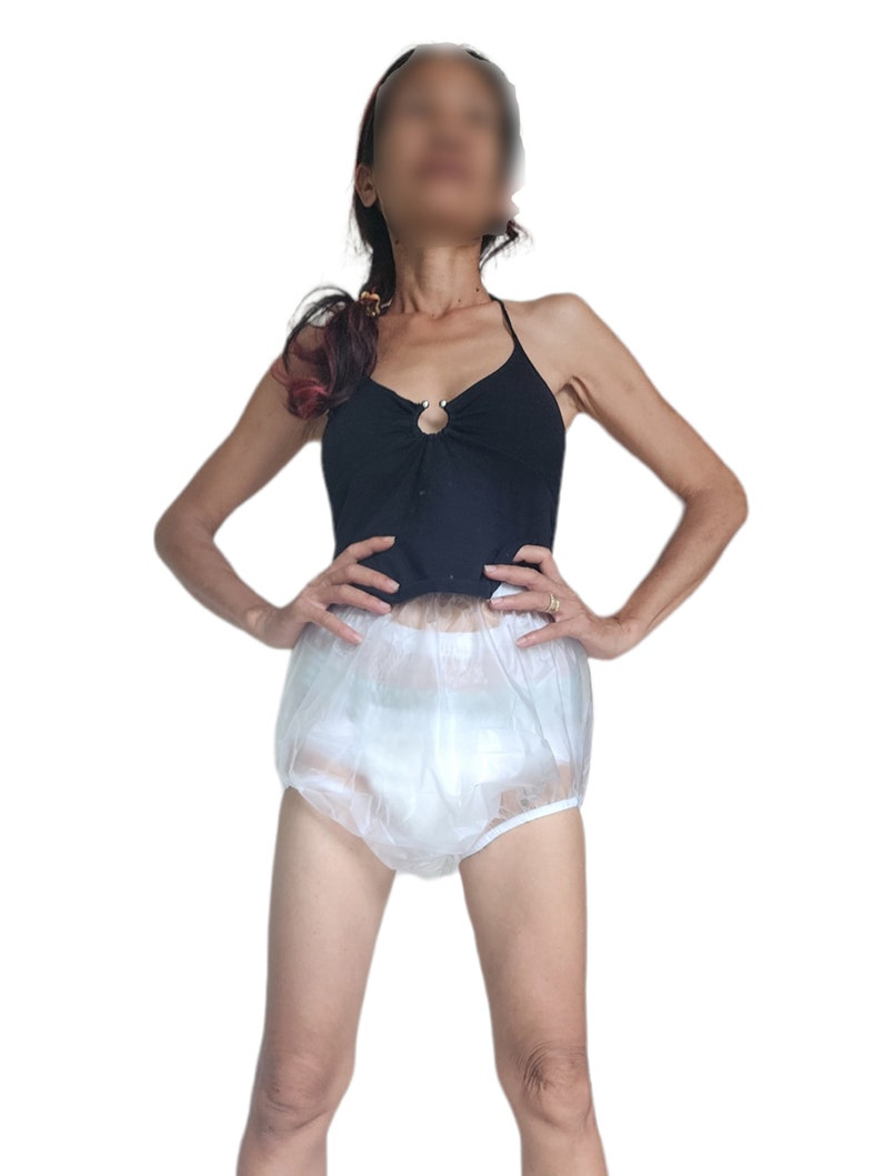 Adult baby Milky translucent PLASTIC PANTS. Quality & robust. Baby soft sissy. Abdl pvc pants. Large leg. Wide crotch. Soft. Waterproof. image 3