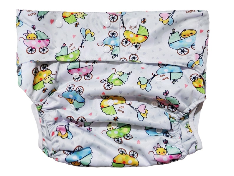 Adult Baby CLOTH DIAPER, Baby in Pram. Unisex, Reusable, Washable