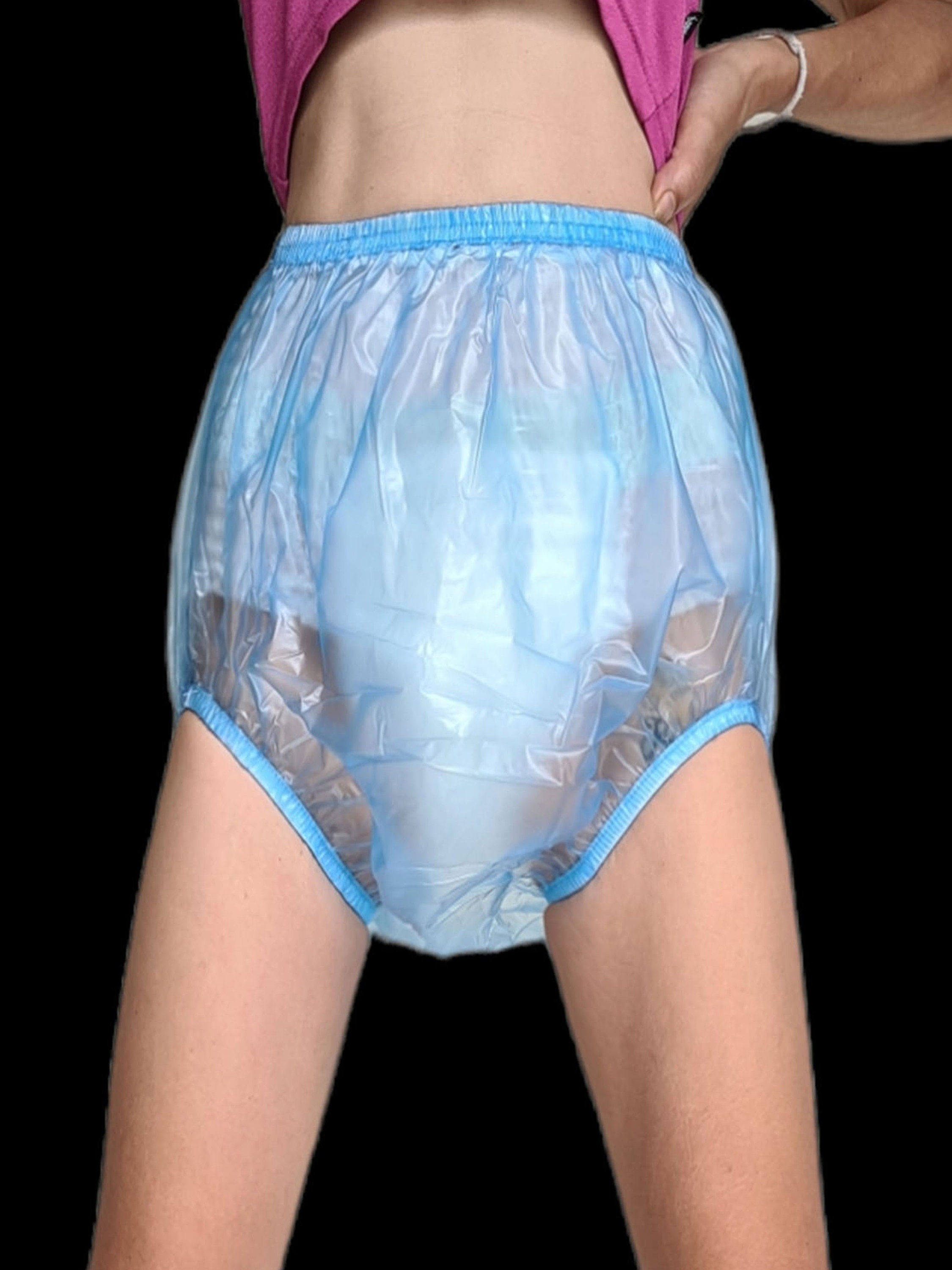 Adult Baby Blue PLASTIC PANTS. Baby Soft. Sissy. Abdl Pvc Pants. Large Leg.  Wide Crotch. Soft to Skin Waterproof. 