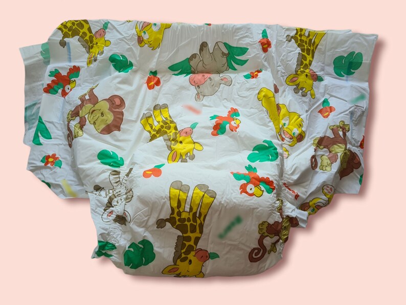 Adult Baby DIAPERS. Animal Cartoon Print. Disposable. Two TAPES Each