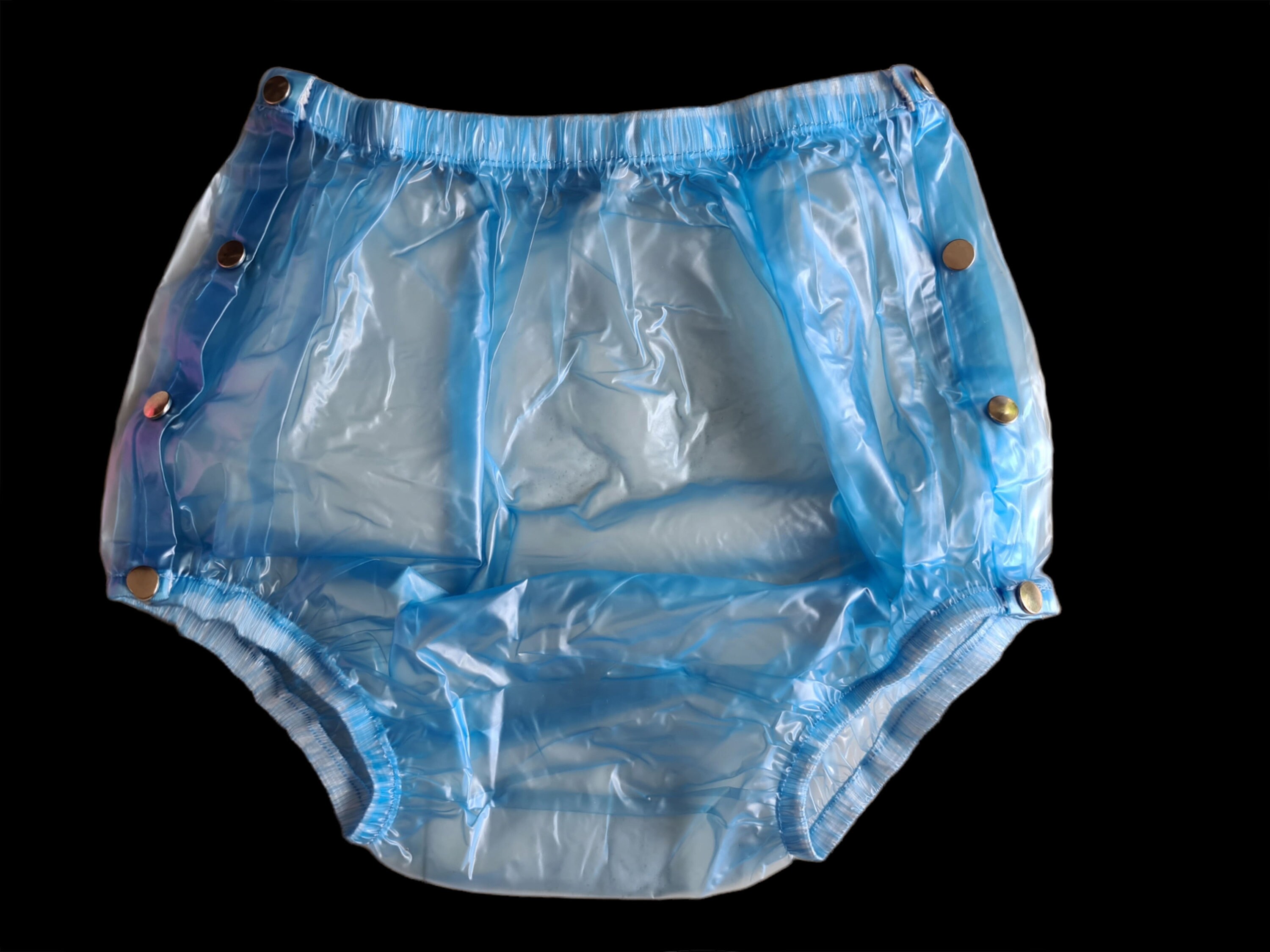 PVC Adult Baby Incontinence Snaper Diaper Rubber Pants Light Blue Metalic