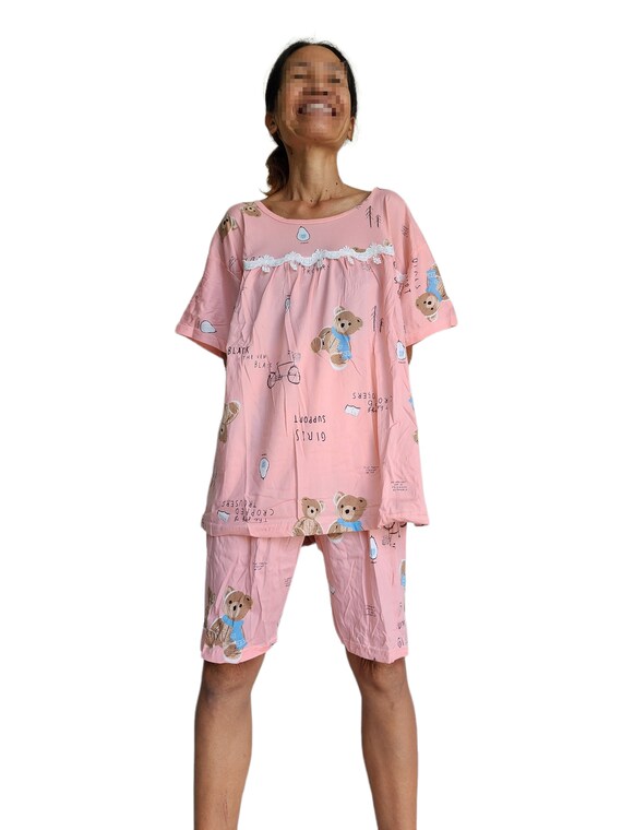 ABDL DRESS Shorts. Pink Teddy Bear Sissy Lace Trim. Short Smock