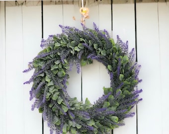 Handmade Spring Lavender Wreath | Faux Wreaths | All Season Door Decoration | Outdoor Wreaths | Garland | Wedding Decor | Country Farmhouse