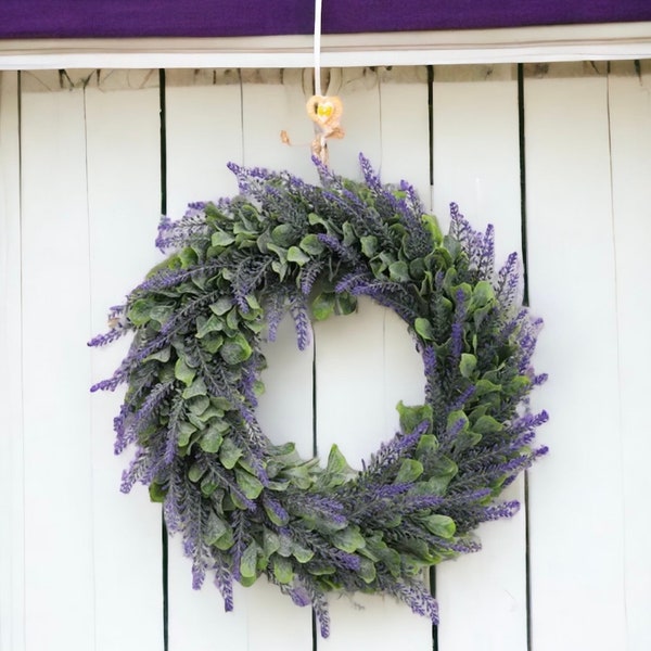 Couronne de lavande de printemps faite à la main | Fausses couronnes | Décoration de porte toutes saisons | Couronnes extérieures | Guirlande | Décor de mariage | Ferme de campagne