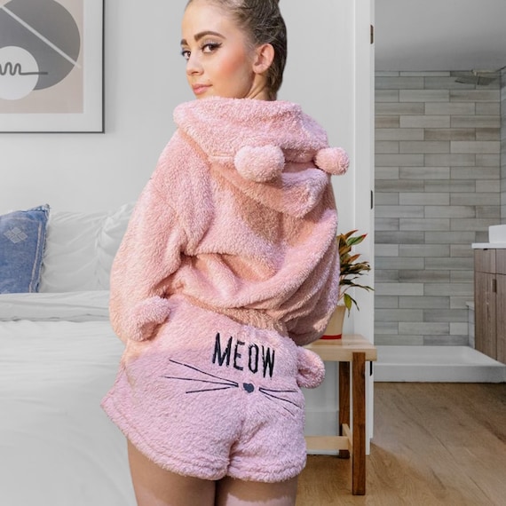 fluffy pajama shorts set