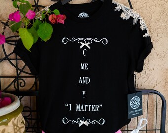 C Me - stand out, in our embellished couture inspired beaded appliques and tiny bows embellished statement t-shirt.
