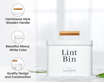 Modern Farmhouse Lint Bin for Laundry Room Decor and Accessories, Metal Lint Bin, Lint Holder for Laundry Room Organization, Gifts for Mom