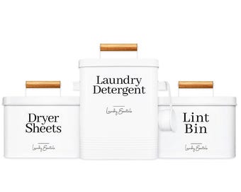 Modern Farmhouse Dryer Sheet Holder, Lint Bin, and Detergent Holder for Laundry Room Decor and Accessories, Gifts for Mom, Gift for Women
