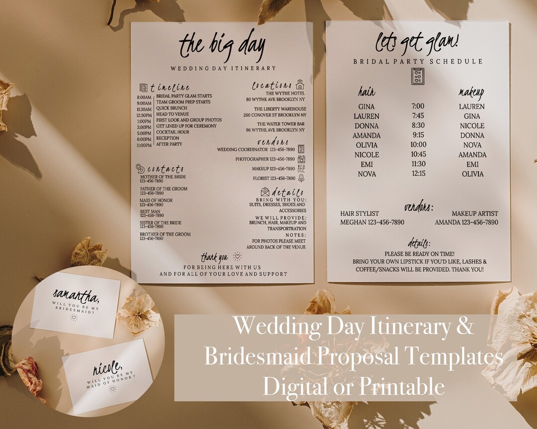 Wedding Day Timeline Template Bridesmaid Schedule Bridesmaid Etsy