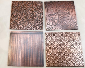 Patterned Copper 2 X 2 Squares / Patterned Copper / Copper Sheet / Textured  Copper 