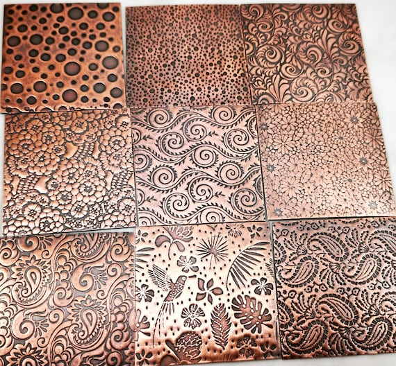 Patterned Copper 2 X 2 Squares / Patterned Copper / Copper Sheet / Textured  Copper 