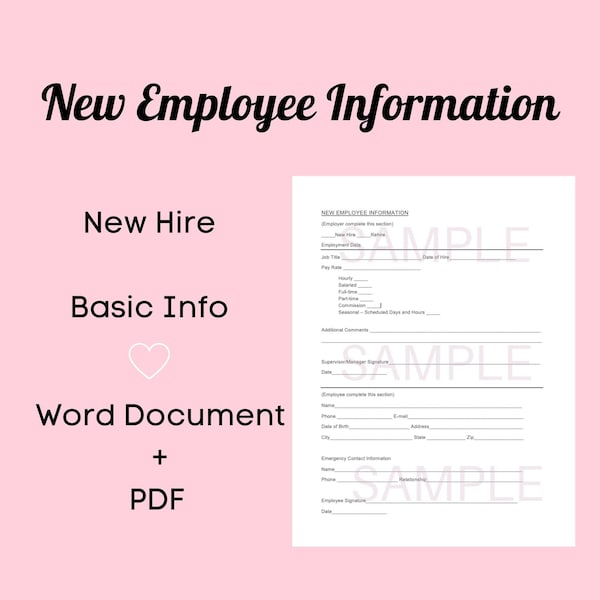 New Employee Information Document Etsy