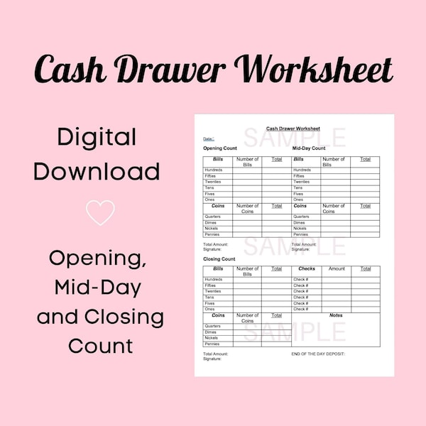 Cash Drawer Worksheet/Drawer Count for Business