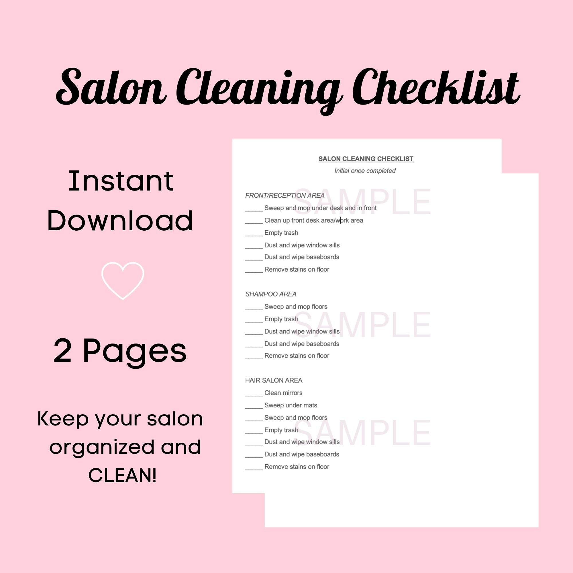 Salon Cleaning Checklist Etsy UK