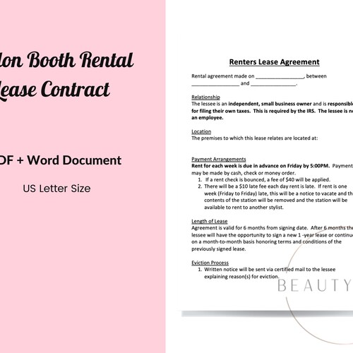 Salon Booth Rental Contract Form Editable Instant Download Etsy
