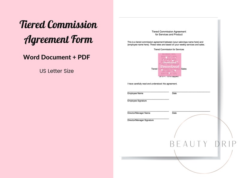 Tiered Commission Contract for Salon/spa Services and Product Sales - Etsy
