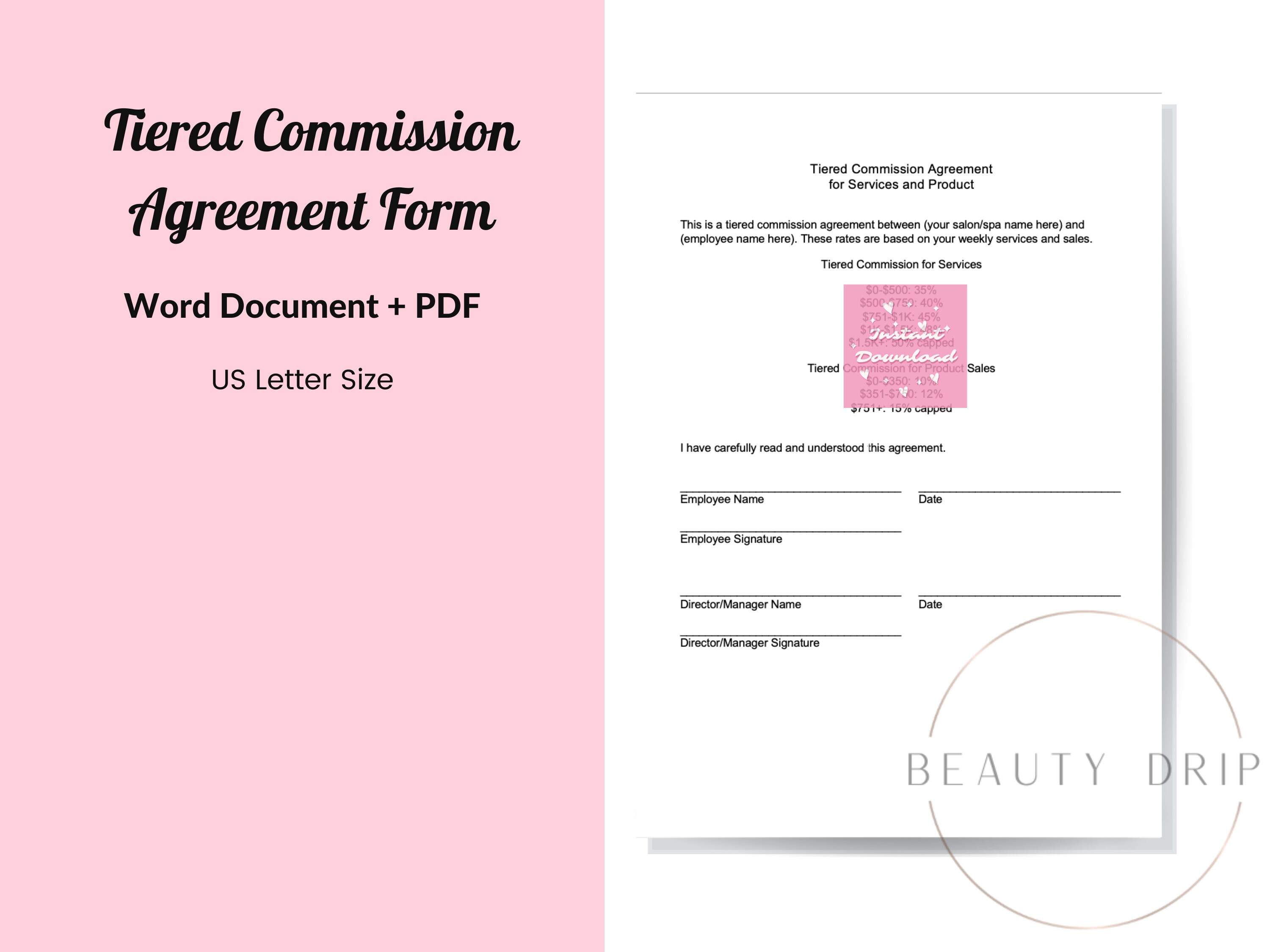 Tiered Commission Contract for Salon/spa Services and Product Sales - Etsy