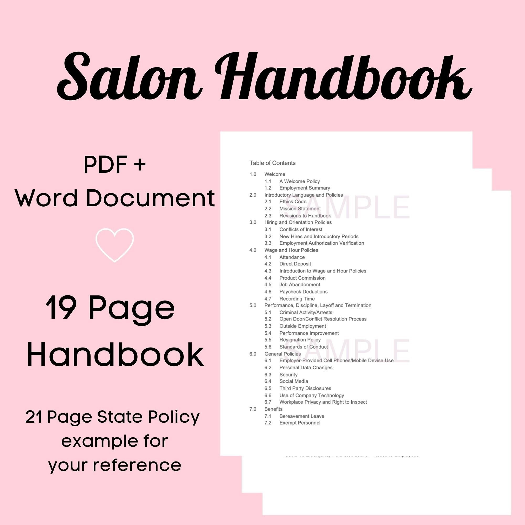 Salon Handbook/salon Policies Etsy