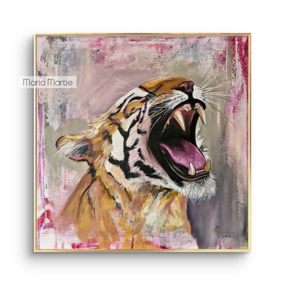 オリジナル絵画「タイガー」キャンバス - 40 x 40 cm、アクリル オリジナル絵画「タイガー」キャンバス - 40 x 40 cm、アクリル
