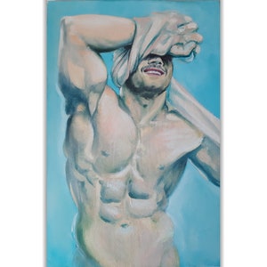 The smile of an athletic man, oil painting, canvas 40x60