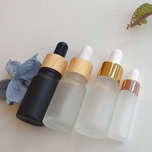 Glass Dropper Bottle (5ml and 10ml) - Refillable, suitable for essential oils, cosmetics, liquids - Frosted white, Matt Black