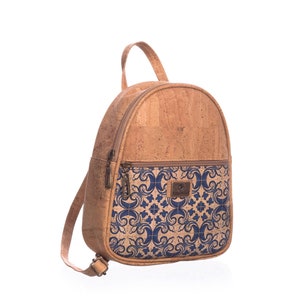 Idées cadeaux de Noël, cadeau végétalien, sac à dos végétalien bleu, véritable sac à dos élégant en liège, sac à dos de voyage, carreaux portugais Cork Bag Uk